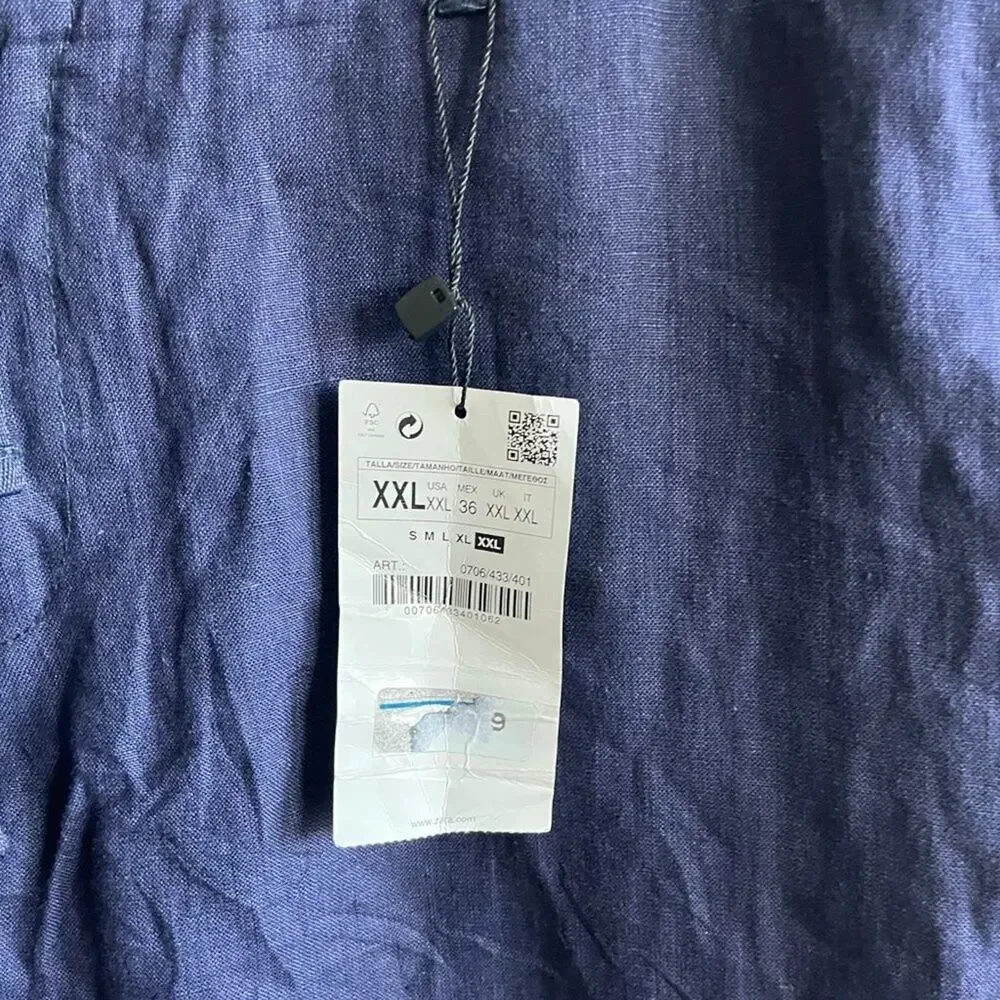 NWT Zara Men's Blue Linen Pants Size XXL Style 0706/433/01
